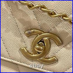 100% AUTH? Chanel Medium CoCo Lizard Handle? Chevron Beige Flap Bag