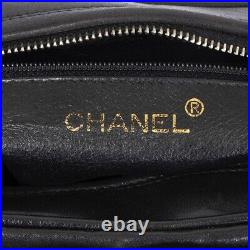 67953 auth CHANEL black leather 1994 TRIPLE LOGO TASSEL CAMERA Shoulder Bag