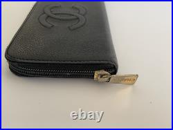 AB CHANEL Caviar Skin CC Logo Long Wallet Purse Black Auth From Japan