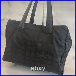 AB CHANEL New Travel Line Black Tote Bag Canvas Auth