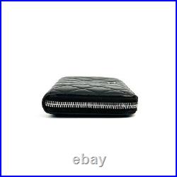 AB CHANEL Quilted Matelasse CC Logo Black Lambskin Zip Around Long Wallet Auth