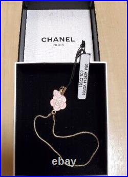 AUTH Chanel Camellia Charm Key Chains, strap Key Rings GOLD Pink withbox