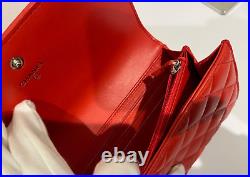 Auth CHANEL 2014 Red Lambskin Quilted Logo Long Flap Wallet/Purse VGC