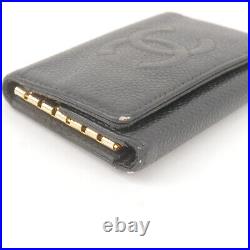 Auth CHANEL 6 Rings Key Case Key Holder Black Caviar Skin A13502 Used