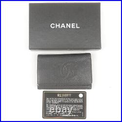 Auth CHANEL 6 Rings Key Case Key Holder Black Caviar Skin A13502 Used