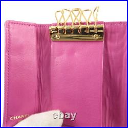 Auth CHANEL 6 Rings Key Case Key Holder Pink Caviar Skin A01439 Used