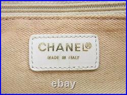 Auth CHANEL Beige Canvas CC Logo Chain Tote Bag Purse #57616
