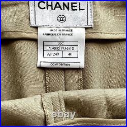 Auth CHANEL Beige Tan High Rise Straight Wool Pants FR 40, US 8 Casual Elegant