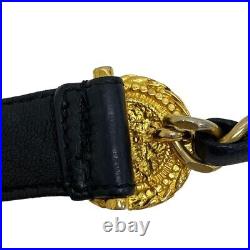 Auth CHANEL Belt Leather Black Plated Gold Coco Mark CC Logo Chain Women's
