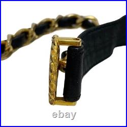 Auth CHANEL Belt Leather Black Plated Gold Coco Mark CC Logo Chain Women's
