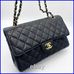 Auth CHANEL Black 25 Caviar Classic Flap Vintage From Japan