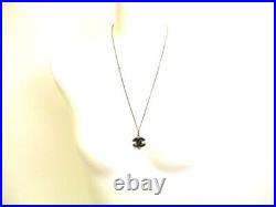 Auth CHANEL Black CC Logo Silver Chain Necklace #a047