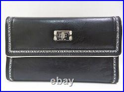 Auth CHANEL Black Leather Long Wallet Snap Coin Purse #51630