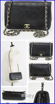 Auth CHANEL Black Quilted Leather Flap Cover Gold Chain Shoulder Bag #52080