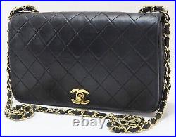 Auth CHANEL Black Quilted Leather Flap Cover Gold Chain Shoulder Bag #53988