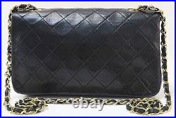 Auth CHANEL Black Quilted Leather Flap Cover Gold Chain Shoulder Bag #53988