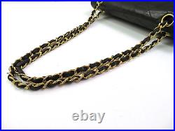 Auth CHANEL Black Quilted Leather Flap Cover Gold Chain Shoulder Bag Purse#56263