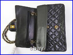 Auth CHANEL Black Quilted Leather Flap Cover Gold Chain Shoulder Bag Purse#56263