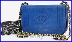 Auth CHANEL Blue Suede Canvas and Leather Chain Shoulder Tote Bag Purse #53764