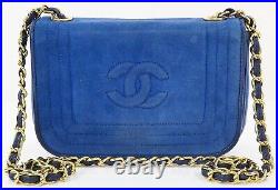 Auth CHANEL Blue Suede Canvas and Leather Chain Shoulder Tote Bag Purse #53764