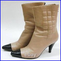 Auth CHANEL Boots Bicolor Beige Black Coco Mark Chocolate Bar Quilted 36 US 6