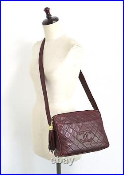 Auth CHANEL Burgundy Quilted Leather Shoulder Bag Purse #57103