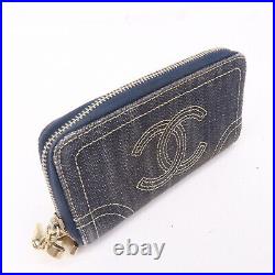 Auth CHANEL CC Coco Mark Chain Coin Case Navy Sparkling Denim Used