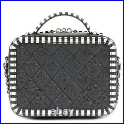 Auth CHANEL CC Filigree Caviar Skin Vanity Case 2Way Bag Stripe A93342 Used F/S