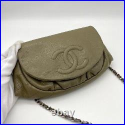 Auth CHANEL CC LOGO Caviar Skin Wallet On Chain Shoulder Bag Dark Green Vintage