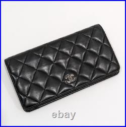 Auth CHANEL CC Logo Bifold Long Wallet matorasse leather black From Japan