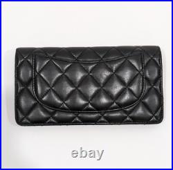 Auth CHANEL CC Logo Bifold Long Wallet matorasse leather black From Japan