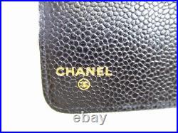 Auth CHANEL CC Logo Black Caviar Leather Document Holders Agenda PM #7702