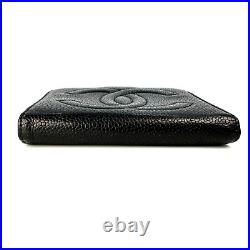 Auth CHANEL CC Logo Black Caviar Skin Bifold Wallet /N01-0014