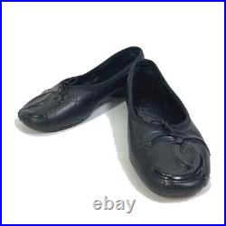 Auth CHANEL Cambon Line Flat Shoes Leather Enamel Black Ribbon Coco Mark CC Logo