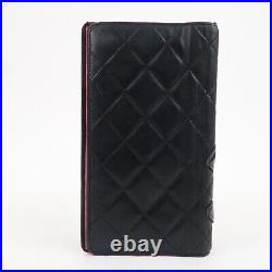 Auth CHANEL Cambon Line Lamb Skin Bi-fold Wallet Black A26717 Used F/S