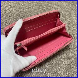 Auth CHANEL Cambon Line Matelasse Long Wallet Pink Leather Coco Mark Zip Italy