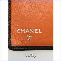 Auth CHANEL Cambon line Coco Mark Bifold Long Wallet Leather Brown Orange