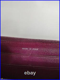 Auth CHANEL Camellia Long Wallet Round Zippy Bordeaux Leather Made in Italy