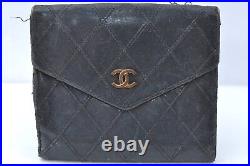 Auth CHANEL Caviar Lamb Skin CC Logo Bifold Wallet Black Brown 2Set Junk J1533