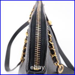 Auth CHANEL Caviar Skin Chain Tote Bag Black Gold Hardware A03578 Used F/S