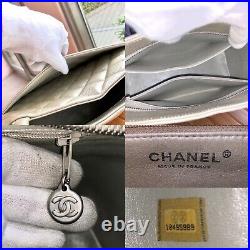 Auth CHANEL Caviar Skin Matelasse Tote Bag Silver SHW Vintage From Japan