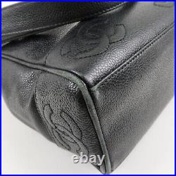 Auth CHANEL Caviar Skin Triple Coco Chain Tote Bag Shoulder Bag Black Used F/S