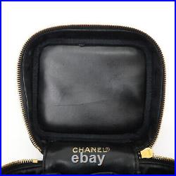 Auth CHANEL Caviar Skin Vanity Bag Hand Bag Cosmetic Bag Black A01998 Used F/S