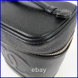 Auth CHANEL Caviar Skin Vanity Bag Hand Bag Cosmetic Pouch Black A01998 Used F/S