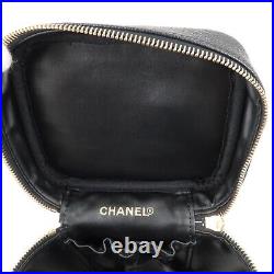 Auth CHANEL Caviar Skin Vanity Bag Hand Bag Cosmetic Pouch Black A01998 Used F/S