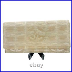 Auth CHANEL Chanel New Travel Line Long Wallet Coco Mark Nylon Jacquard Beige