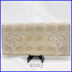 Auth CHANEL Chanel New Travel Line Long Wallet Coco Mark Nylon Jacquard Beige