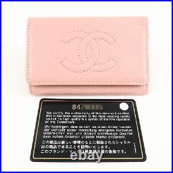 Auth CHANEL Coco Mark Key Case 6 Ring Pink Caviar Skin A13502 Used