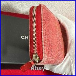 Auth CHANEL Deauville Round zipper Long Wallet Tweed Red Color Coco Mark withBox