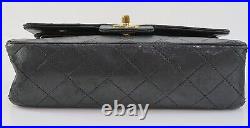 Auth CHANEL Double Flap Black Quilted Leather Gold Chain Shoulder Bag #50369